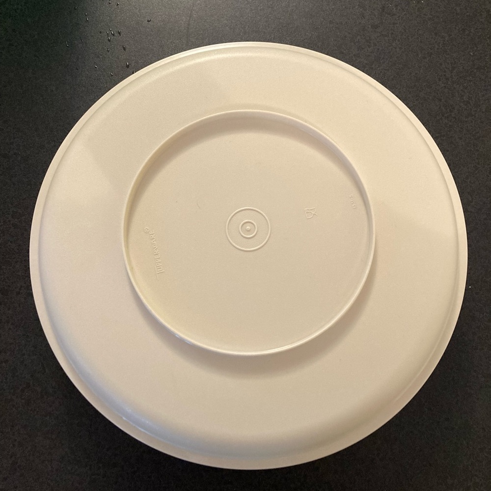 Vintage Tupperware 10" (2)pc Bottom and Lid Tan Microwavable Flat Dish & Storage